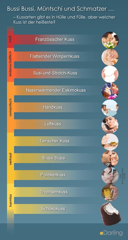 Infografiken zu den verschiedenen Kussarten